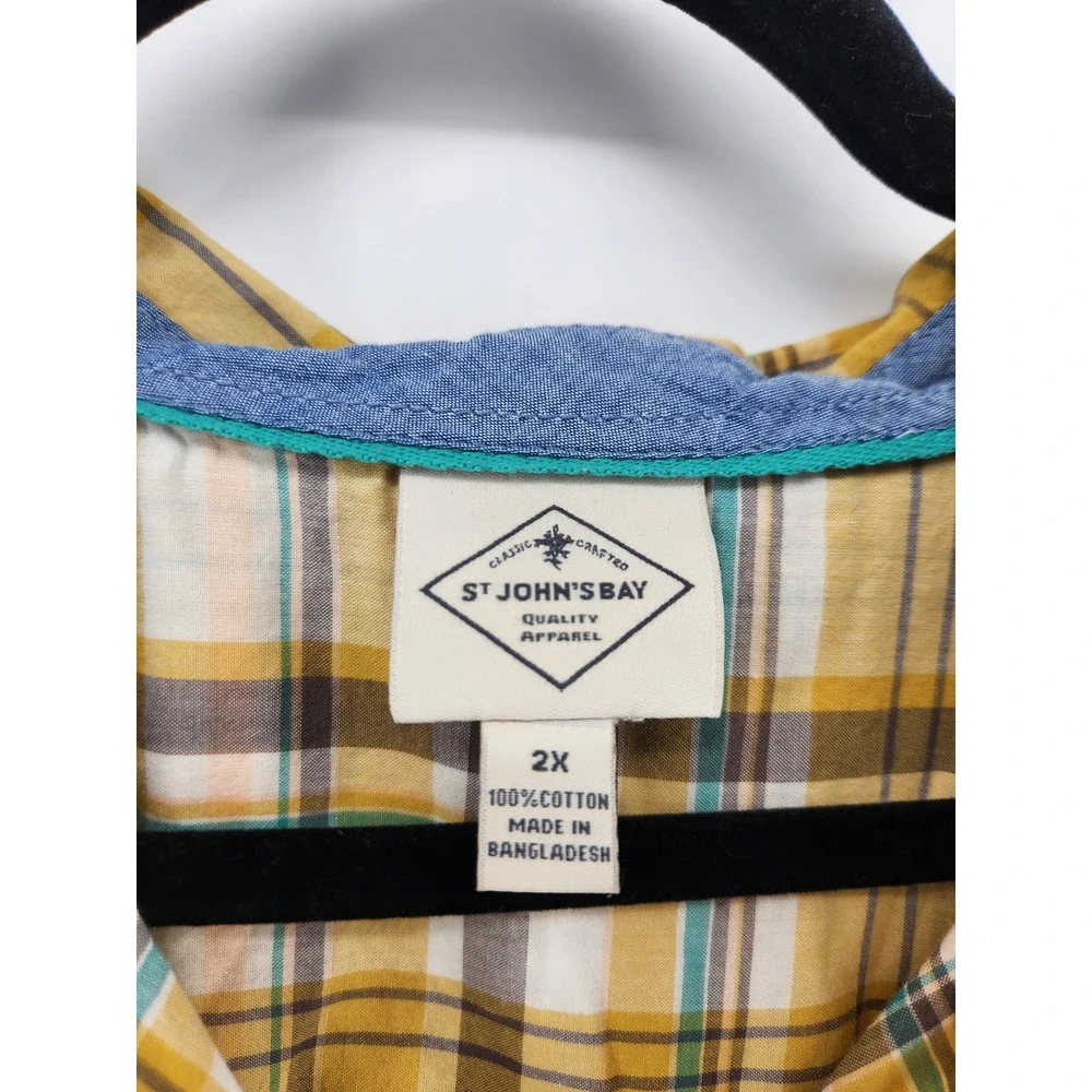 St John's Bay Womens 2X Plaid Flannel Shirt‎ Long Sleeve Button Up Top Yellow